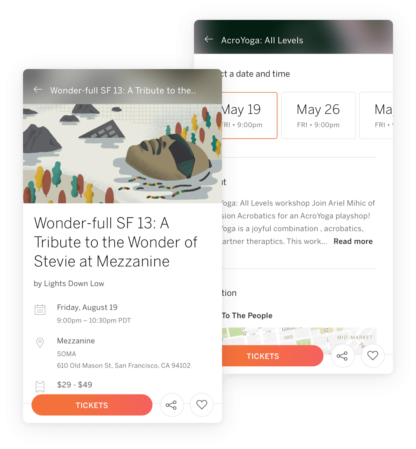 Following organizer app screen