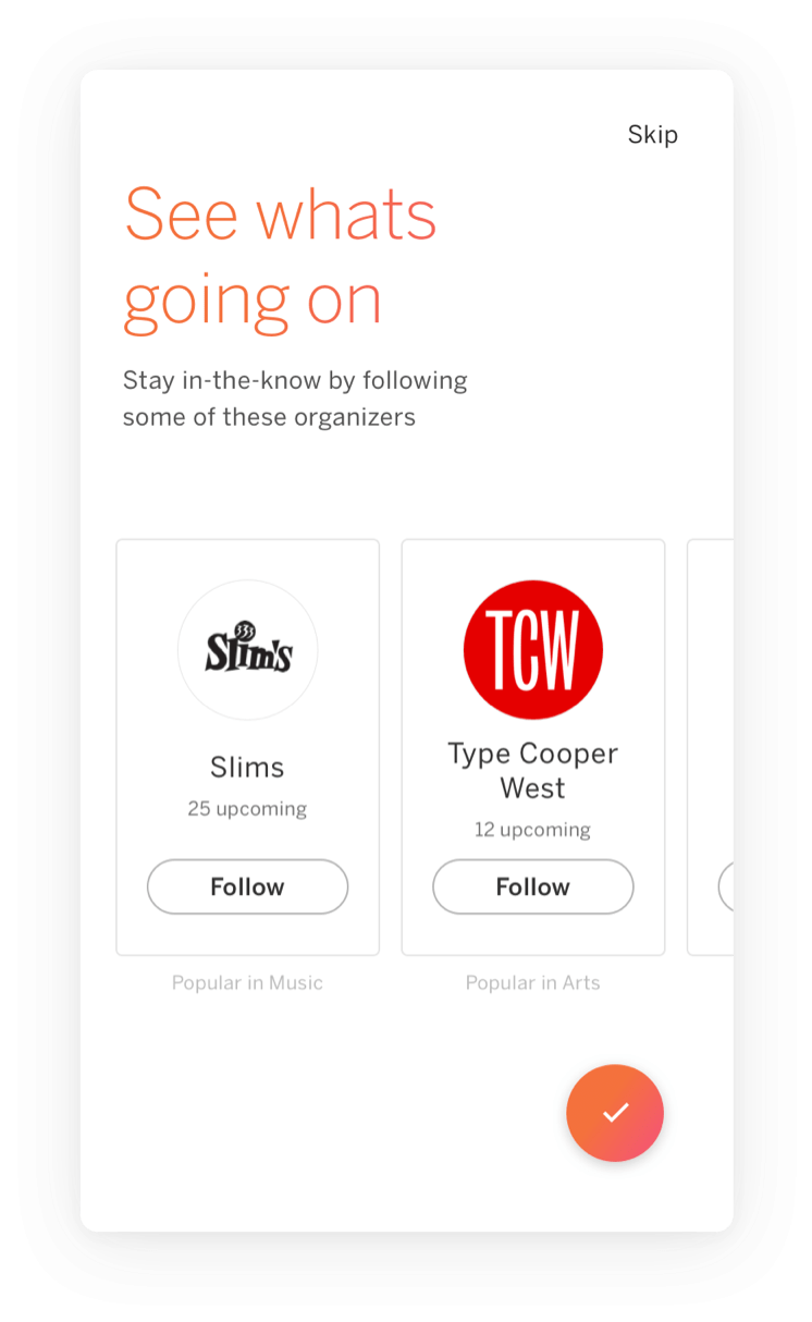 Following organizer app screen