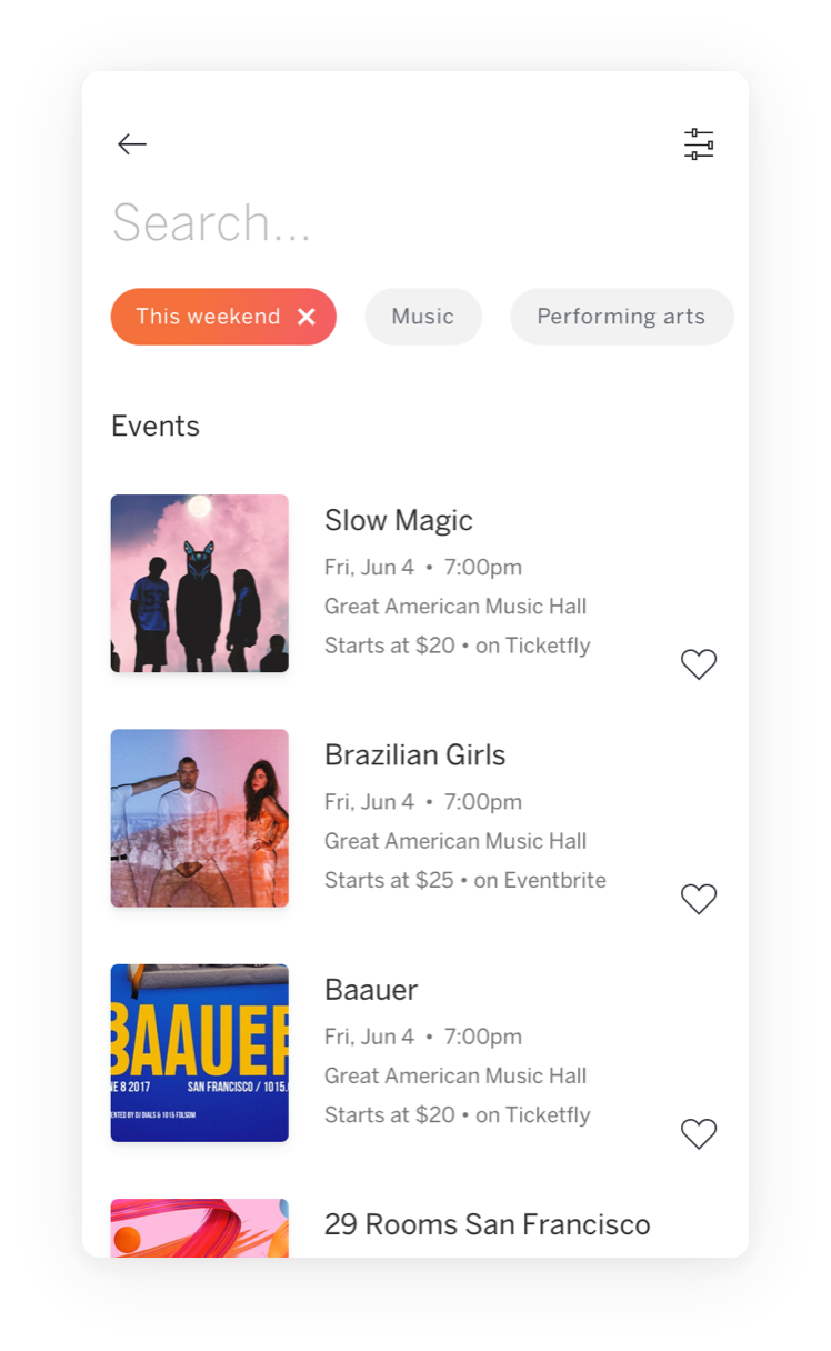 Following organizer app screen